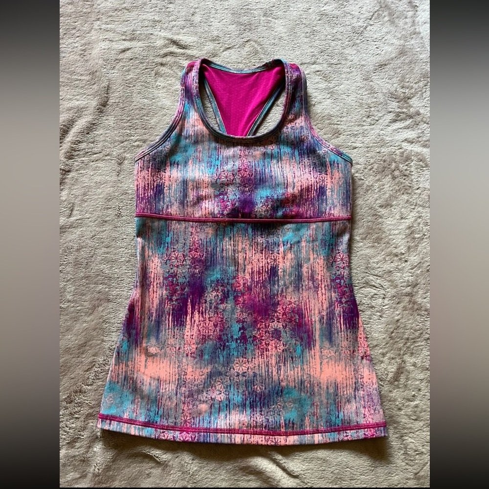 Ivivva Women’s Tank Top Open Back Blue/Pink Built in‎ Bra Size Xs